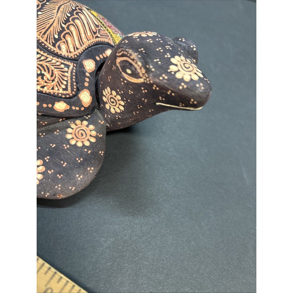 Hand-Painted Wood Sea Turtle Figurines with Floral Designs - Picture 7 of 8